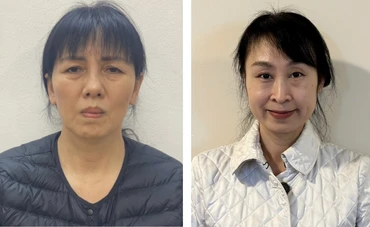Bị can Nguyễn Thị Thanh Thủy (trái) và bị can Nguyễn Bạch Thùy Linh.