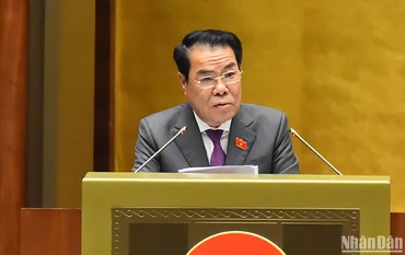 Trưởng Ban Dân nguyện Dương Thanh Bình báo cáo kết quả tiếp công dân, xử lý đơn thư và giám sát việc giải quyết khiếu nại, tố cáo của công dân gửi đến Quốc hội. (Ảnh: THỦY NGUYÊN)