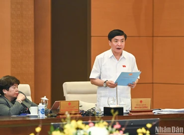 Tổng Thư ký Quốc hội, Chủ nhiệm Văn phòng Quốc hội Bùi Văn Cường báo cáo tại phiên họp. (Ảnh: DUY LINH)