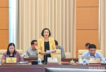 Trưởng Ban Công tác đại biểu thuộc Ủy ban Thường vụ Quốc hội Nguyễn Thị Thanh trình bày Tờ trình tại phiên họp sáng 11/5. (Ảnh: DUY LINH)