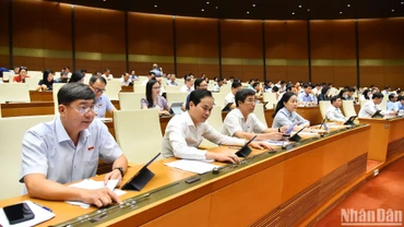 Các đại biểu Quốc hội biểu quyết thông qua Nghị quyết thành lập Đoàn giám sát chuyên đề của Quốc hội. (Ảnh: THỦY NGUYÊN)