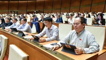 Các đại biểu Quốc hội biểu quyết thông qua Luật Công đoàn (sửa đổi) tại Kỳ họp thứ 8, Quốc hội khóa XV.