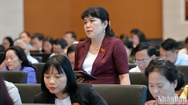 Đại biểu Quốc hội Nguyễn Thị Thu Hà (đoàn Quảng Ninh) góp ý kiến vào dự thảo Luật Di sản văn hóa (sửa đổi). (Ảnh: DUY LINH)