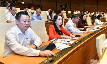 Các đại biểu Quốc hội biểu quyết thông qua Luật Tài nguyên nước (sửa đổi). (Ảnh: ĐĂNG KHOA)