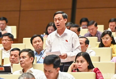 Đại biểu Mai Văn Hải góp ý kiến về tháo gỡ vướng mắc trong quy định phòng cháy, chữa cháy tại phiên thảo luận chiều 31/5. (Ảnh: DUY LINH)