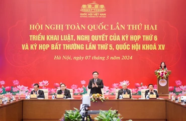 Chủ tịch Quốc hội Vương Đình Huệ chủ trì Hội nghị toàn quốc lần thứ hai triển khai luật, nghị quyết của Kỳ họp thứ 6 và Kỳ họp bất thường lần thứ 5, Quốc hội khóa XV, ngày 7/3/2024.