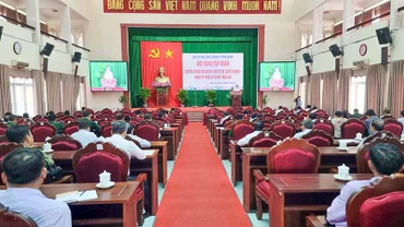Đại biểu tham dự Hội nghị tại hội trường Tỉnh ủy Vĩnh Long sáng 18/9. 