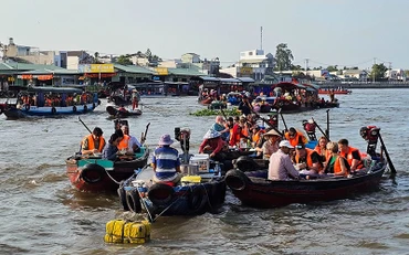 Du khách tham quan Chợ nổi Cái Răng, Cần Thơ. (Ảnh ĐỨC HOÀNG)