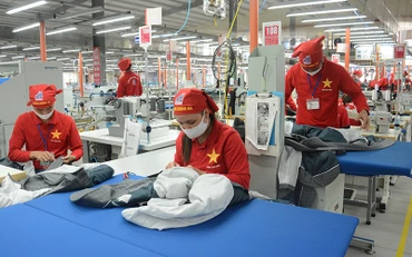 Công nhân sản xuất áo veston xuất khẩu tại Xí nghiệp May Hưng Hà (Tổng công ty May 10). (Ảnh ĐĂNG ANH)