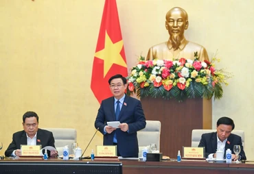 Chủ tịch Quốc hội Vương Đình Huệ phát biểu tại cuộc họp.