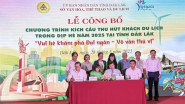 Lãnh đạo Sở Văn hóa, Thể thao và Du lịch tỉnh Đắk Lắk ký cam kết chính sách ưu đãi kích cầu với các Chi hội thuộc Hiệp hội Du lịch tỉnh.