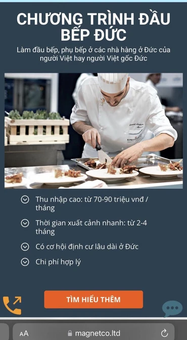 Thông tin quảng cáo chương trình đầu bếp Đức trên website của Công ty Magnet.