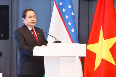Chủ tịch Quốc hội Trần Thanh Mẫn phát biểu tại Tọa đàm Doanh nghiệp Uzbekistan-Việt Nam. (Ảnh: Doãn Tấn/TTXVN).