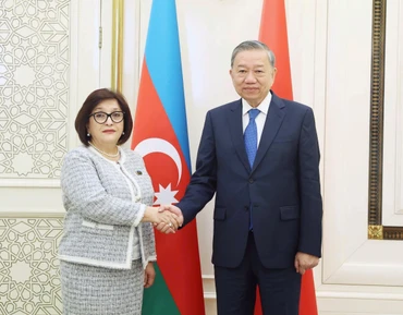 Tổng Bí thư Tô Lâm hội kiến Chủ tịch Quốc hội Azerbaijan Sahiba Gafarova. (Ảnh: Thống Nhất/ TTXVN)