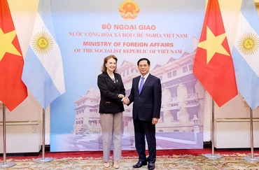 Bộ trưởng Ngoại giao Bùi Thanh Sơn tiếp Bộ trưởng Ngoại giao, Ngoại thương và Tôn giáo Argentina Diana Elena Mondino. (Ảnh: Lâm Khánh/TTXVN)