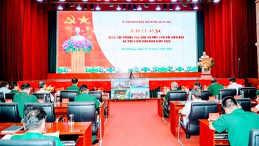 Quang cảnh khai mạc diễn tập phòng thủ dân sự ứng phó với siêu bão và tìm kiếm, cứu nạn thành phố Hải Phòng, năm 2023.