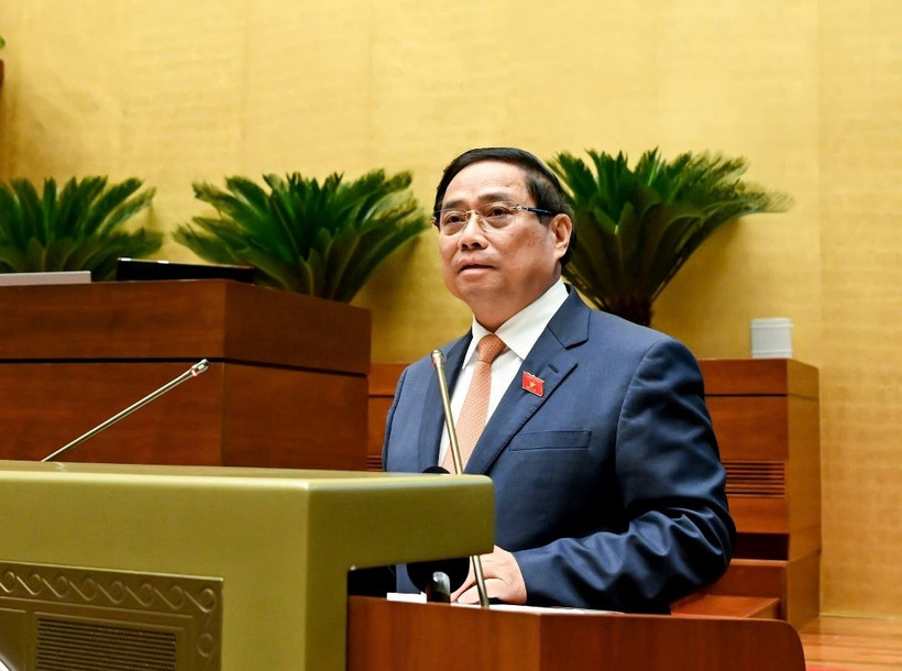 Thủ tướng Chính phủ Phạm Minh Chính trình bày Báo cáo tổng kết công tác tại kỳ hop. (Ảnh: THỦY NGUYÊN)