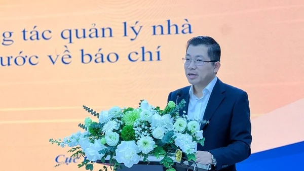 Cục trưởng Cục Báo chí Lưu Đình Phúc phát biểu tại hội nghị. (Ảnh: Bộ Văn hóa, Thể thao và Du lịch cung cấp)