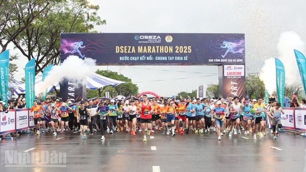 Vận động viên, người lao động tham gia giải chạy.