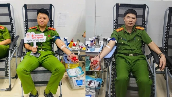 Công an xã Hoằng Phú hiến máu cứu người bệnh nguy kịch.