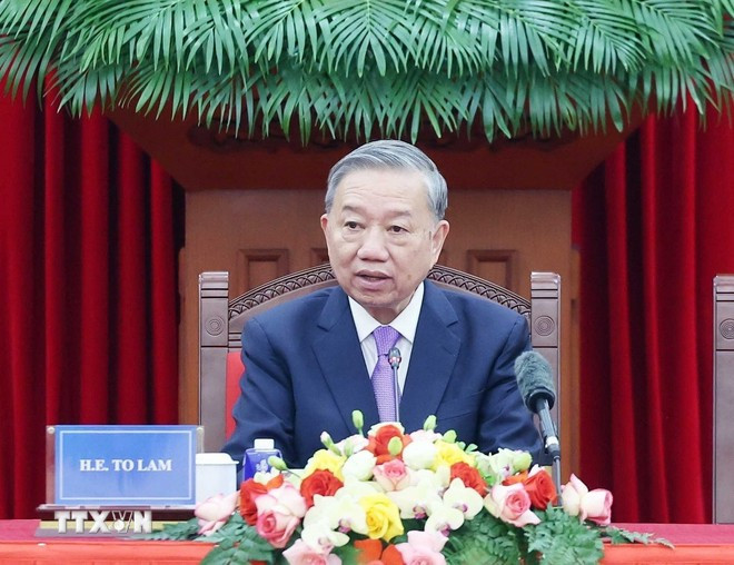 Tổng Bí thư Tô Lâm phát biểu tại buổi tiếp Trưởng đoàn các nước tham dự Lễ mở ký Công ước Hà Nội. (Ảnh: TTXVN) Tổng Bí thư Tô Lâm phát biểu tại buổi tiếp Trưởng đoàn các nước tham dự Lễ mở ký Công ước Hà Nội. (Ảnh: TTXVN)