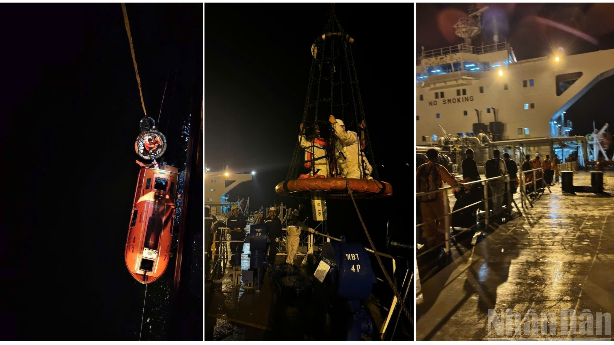 Tàu SAND triển khai công tác cứu hộ các thuyền viên tàu MKD VYOM bị nạn rất khẩn trương và cẩn trọng. (Ảnh: Tàu SAND cung cấp)