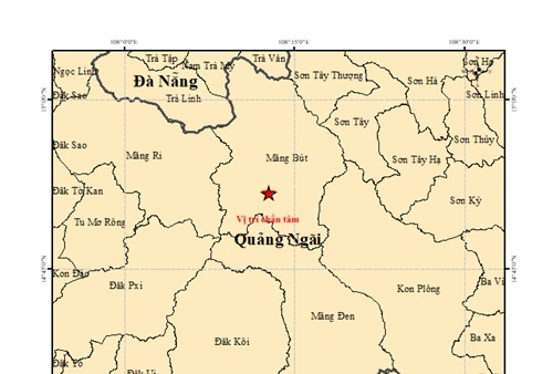 Bản đồ chấn tâm trận động đất 4,0 độ. (Ảnh: Viện Các khoa học trái đất)