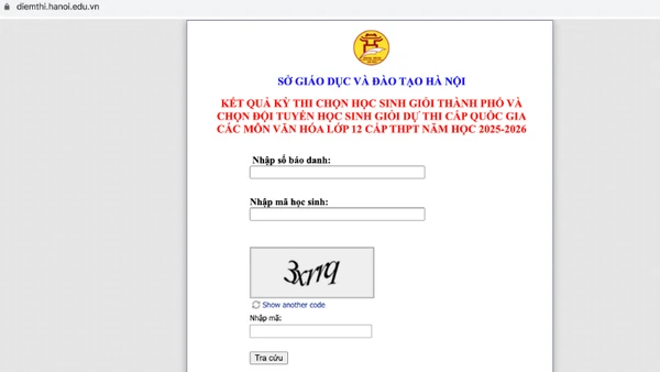 Giao diện trang tra cứu điểm thi của Sở Giáo dục và Đào tạo Hà Nội