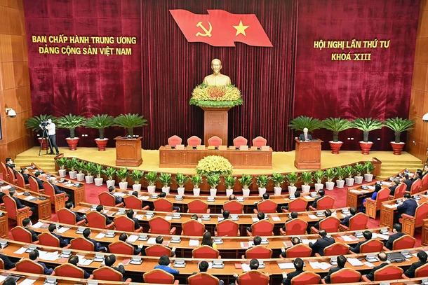 Hội nghị lần thứ tư Ban Chấp hành Trung ương Đảng khóa XIII bế mạc sáng 7/10. (Ảnh: ĐĂNG KHOA)