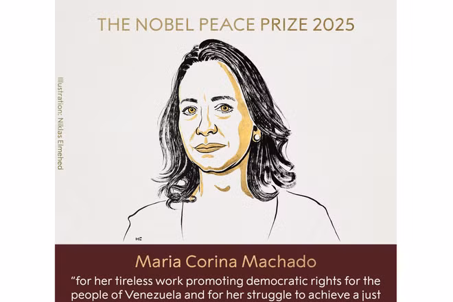Chân dung chủ nhân của Giải Nobel Hòa bình năm 2025. (Ảnh: Facebook Nobel Prize)