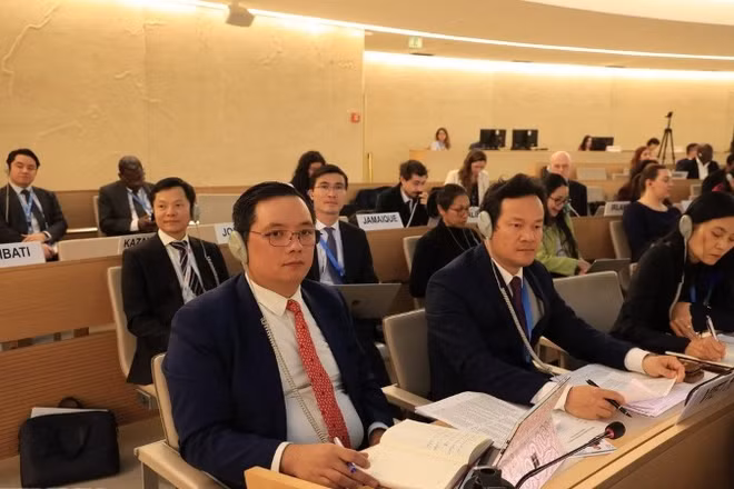 Đoàn Việt Nam tham gia khóa họp lần thứ 58 Hội đồng Nhân quyền Liên hợp quốc, tại Geneva, Thụy Sĩ. (Ảnh: TTXVN)