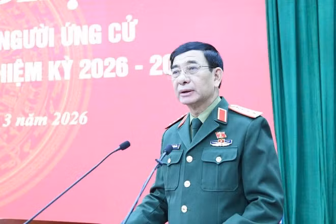 Đại tướng Phan Văn Giang phát biểu tại hội nghị. (Ảnh: DUY ĐỨC)