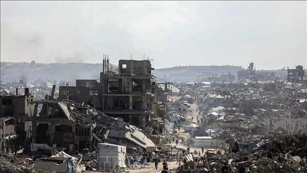 Cảnh đổ nát do xung đột tại Dải Gaza. (Ảnh: THX/TTXVN)