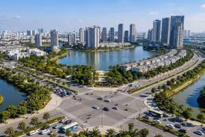 Phối cảnh khu đô thị đa mục tiêu Thư Lâm nằm trên địa bàn xã Thư Lâm, xã Đông Anh, Hà Nội sau khi hoàn thành.