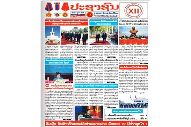 Trang nhất báo Pasaxon số ra ngày 6/2 đưa đậm nét về chuyến thăm cấp Nhà nước của Tổng Bí thư Tô Lâm và Đoàn đại biểu cấp cao Việt Nam. (Ảnh: DUY TOÀN)