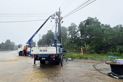 Công nhân điện lực Quảng Trị tập trung phương tiện, nhân lực khắc phục hậu quả bão số 10.