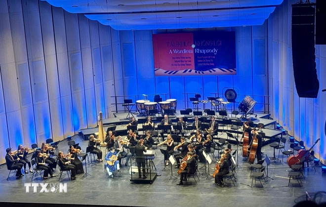 Nghệ sĩ biểu diễn trong Chương trình hòa nhạc “Tấu khúc không lời - A Wordless Rhapsody”. (Ảnh: TTXVN)