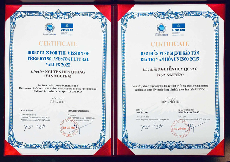Anerkjennelsesbevis for tittelen «Direktør for oppdraget med å bevare kulturelle verdier UNESCO 2025» av direktør Van Nguyen. vannguyen2.jpg