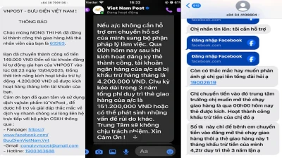 Các tin nhắn giả mạo Bưu điện Việt Nam được các đối tượng lừa đảo dùng để dẫn dụ khách hàng chuyển tiền.