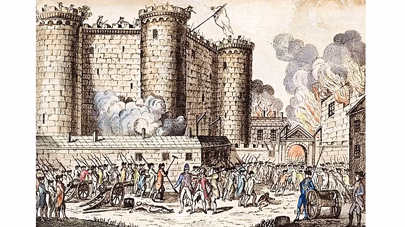 Tranh vẽ mô tả cuộc tấn công pháo đài Bastille trong Cách mạng Pháp. Ảnh: HULTON ARCHIVE