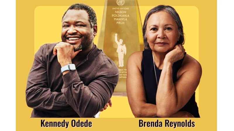 Hai người đoạt giải thưởng Nelson Mandela năm 2025. Ảnh: LHQ