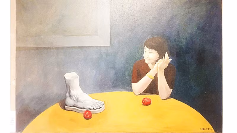 “Chân dung 1 - Đối thoại với bàn chân”, tranh sơn dầu Nguyễn Trương Quý vẽ năm 2026.