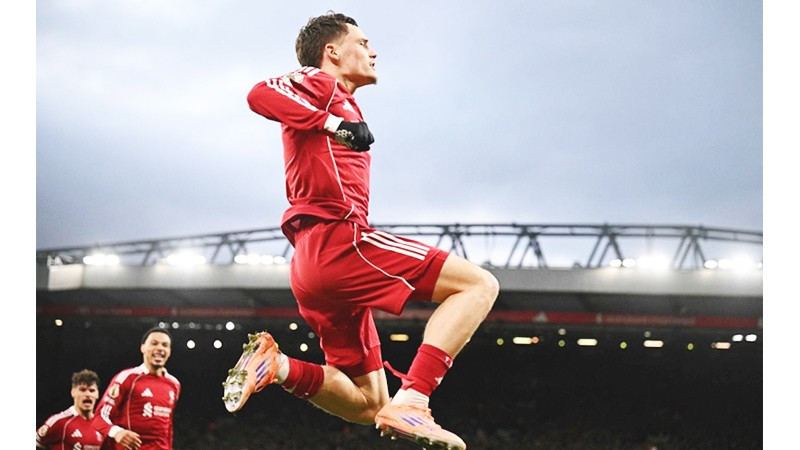 Florian Wirtz "bay cao" với bàn thắng đầu tiên cho đội bóng mới Liverpool.