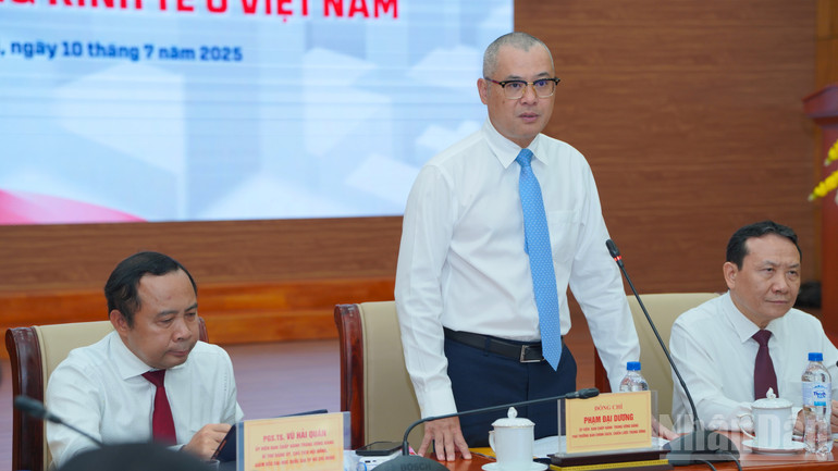 Đồng chí Phạm Đại Dương, Ủy viên Trung ương Đảng, Phó Trưởng Ban Chính sách, chiến lược Trung ương phát biểu kết luận tại hội thảo. (Ảnh: HẢI ĐĂNG) ndo_br_anh-5.jpg