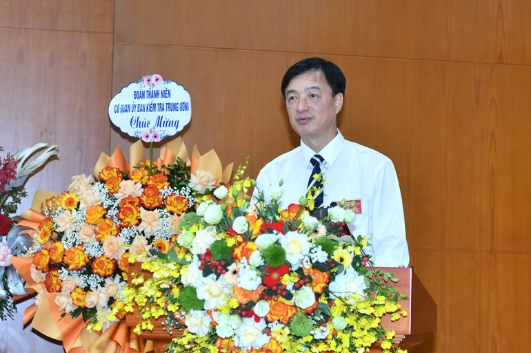 Đồng chí Nguyễn Duy Ngọc, Ủy viên Bộ Chính trị, Bí thư Trung ương Đảng, Chủ nhiệm Ủy ban Kiểm tra Trung ương phát biểu tại Đại hội. (Ảnh: ĐĂNG KHOA) anh-4.jpg