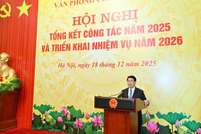 Chủ tịch nước Lương Cường phát biểu tại Hội nghị tổng kết công tác năm 2025 của Văn phòng Chủ tịch nước.