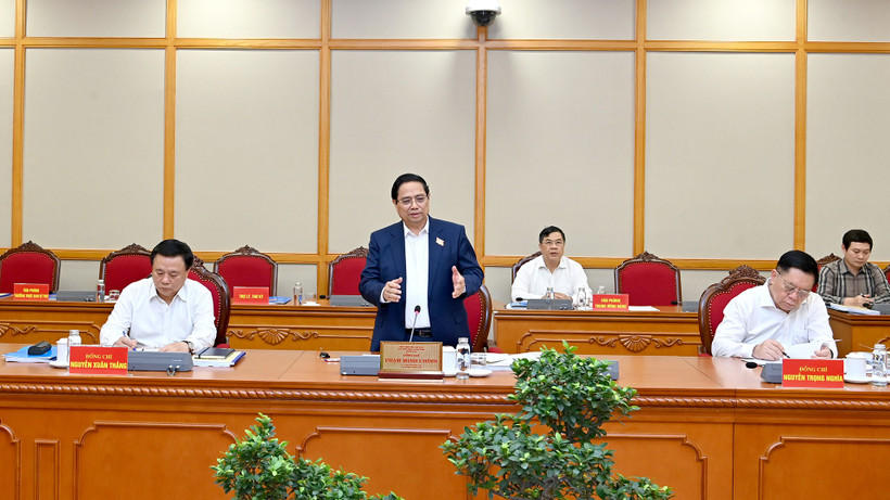Đồng chí Phạm Minh Chính, Ủy viên Bộ Chính trị, Thủ tướng Chính phủ phát biểu tại buổi làm việc.