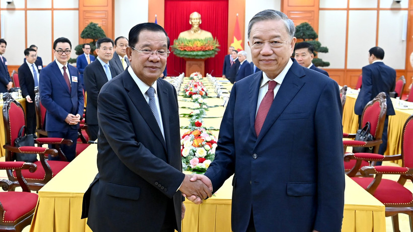 Tổng Bí thư Tô Lâm tiếp Chủ tịch Đảng Nhân dân Campuchia, Chủ tịch Thượng viện Campuchia Hun Sen.