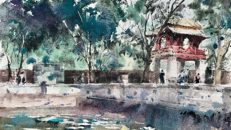 Minh Đàm, Văn Miếu-Quốc Tử Giám Hà Nội, 31 x 41 cm, 2024. Ảnh: NVCC