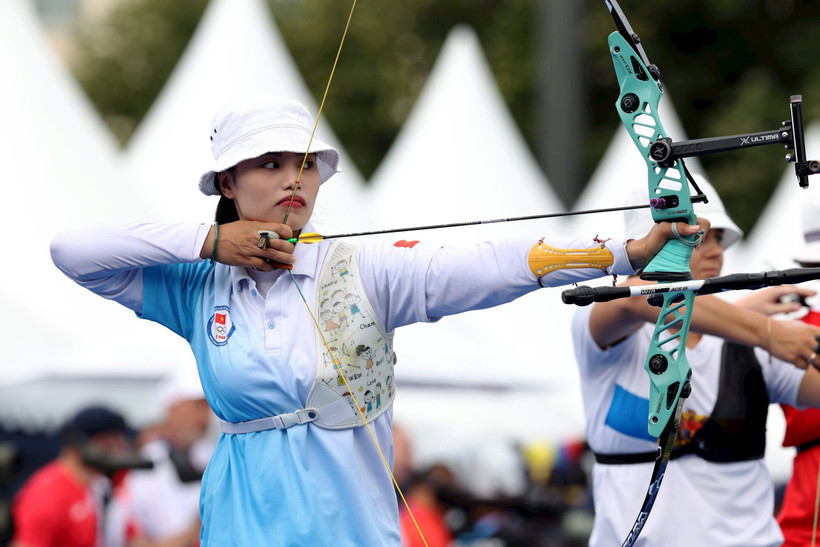 Cung thủ Đỗ Thị Ánh Nguyệt thi đấu tại Olympic 2024. Ảnh | Hoàng Linh